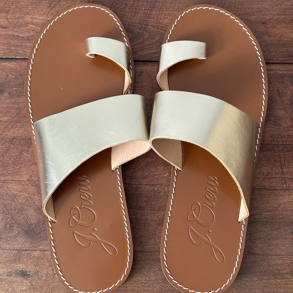 J. Crew Marta Women's Metallic Gold Leather Sandals Made in Italy 9 1/2 - Picture 4 of 5